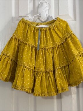 Mini Boden Girl Yellow Polka Dot Corduroy 100% Cotton Tiered Skirt